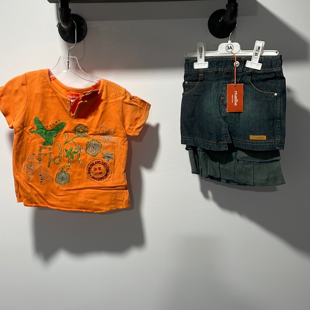 NWT Marese Girls Denim Skirt & Orange Top Set Size 3 yr